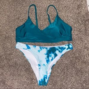 SHEIN NWOT TEAL TIE DYE BIKINI SWIMSUIT SET